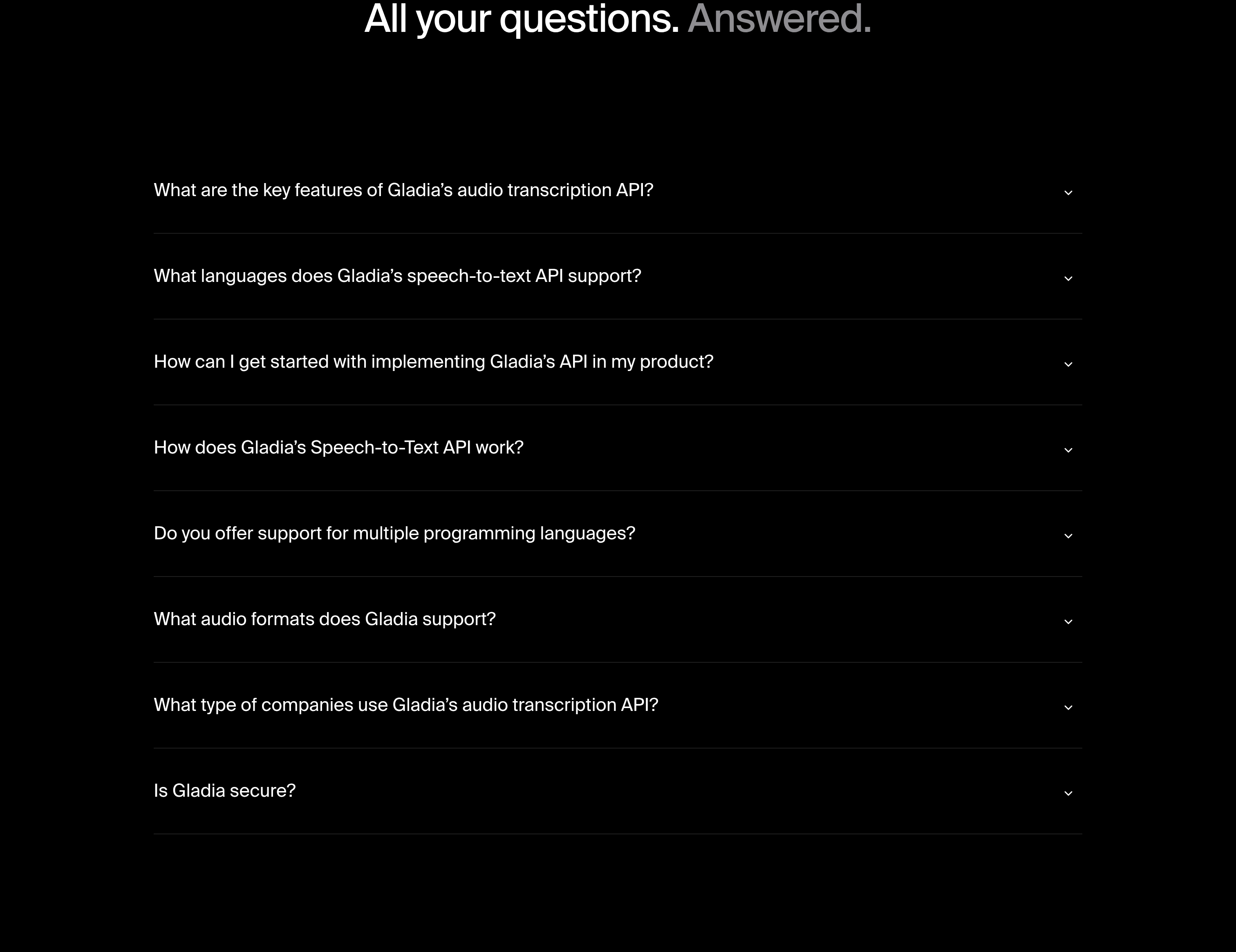 Gladia FAQ design