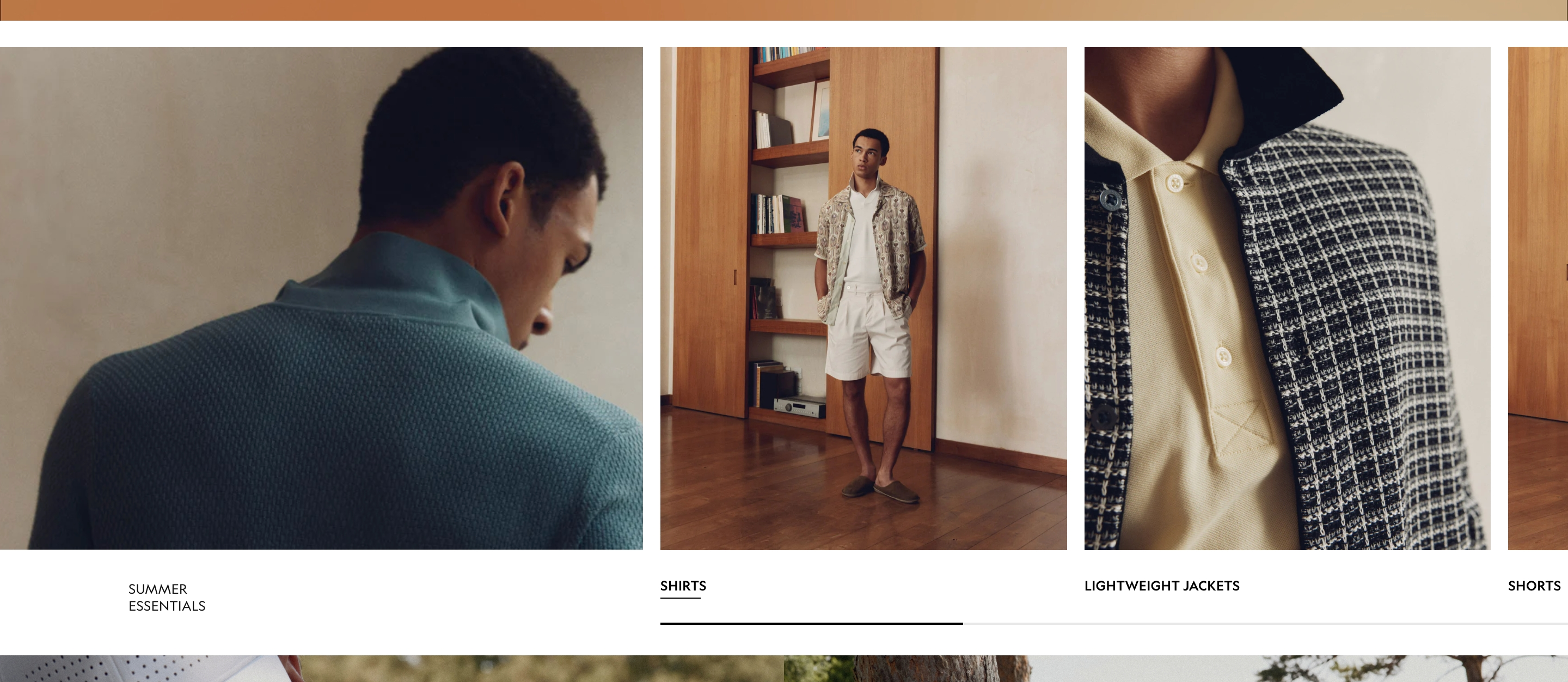Lyle and Scott category highlights: photos of a teal knit, a man in shorts, and a checked jacket.