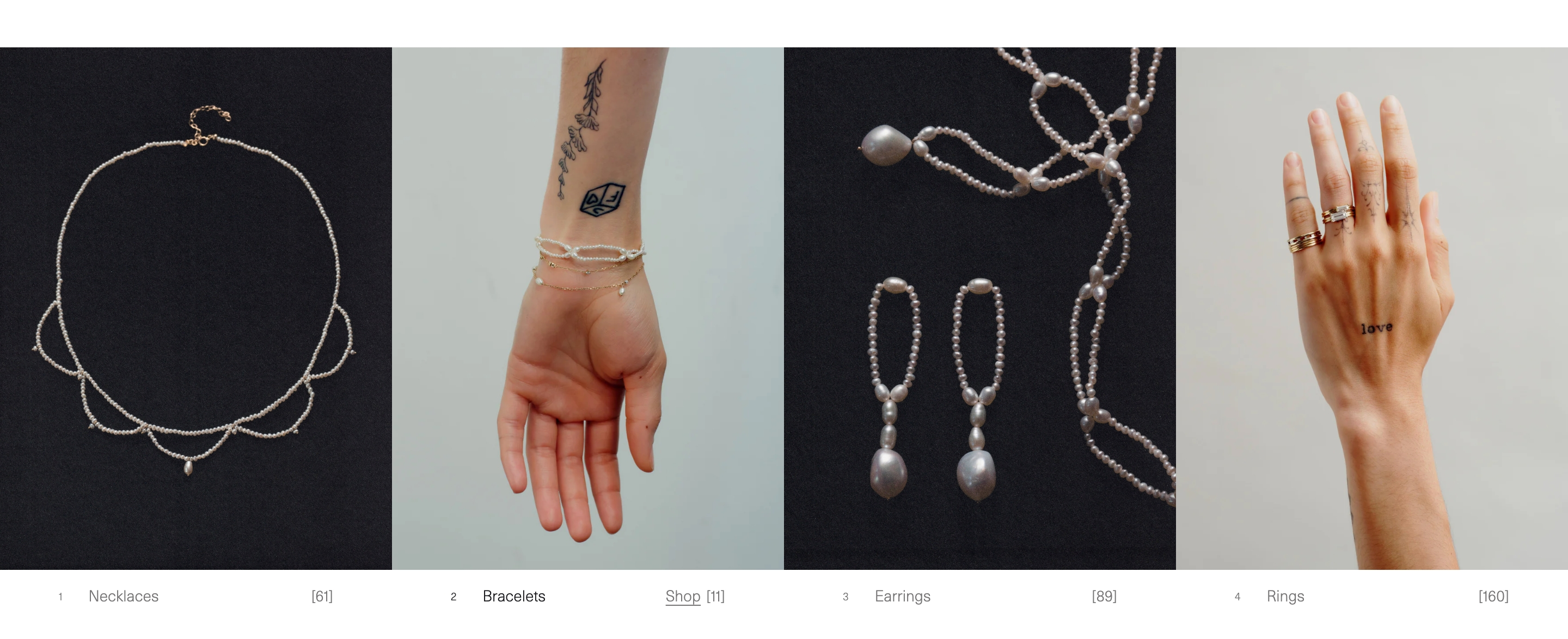 Wwake category grid: four photos of necklaces, bracelets, earrings, and rings with names and counts.