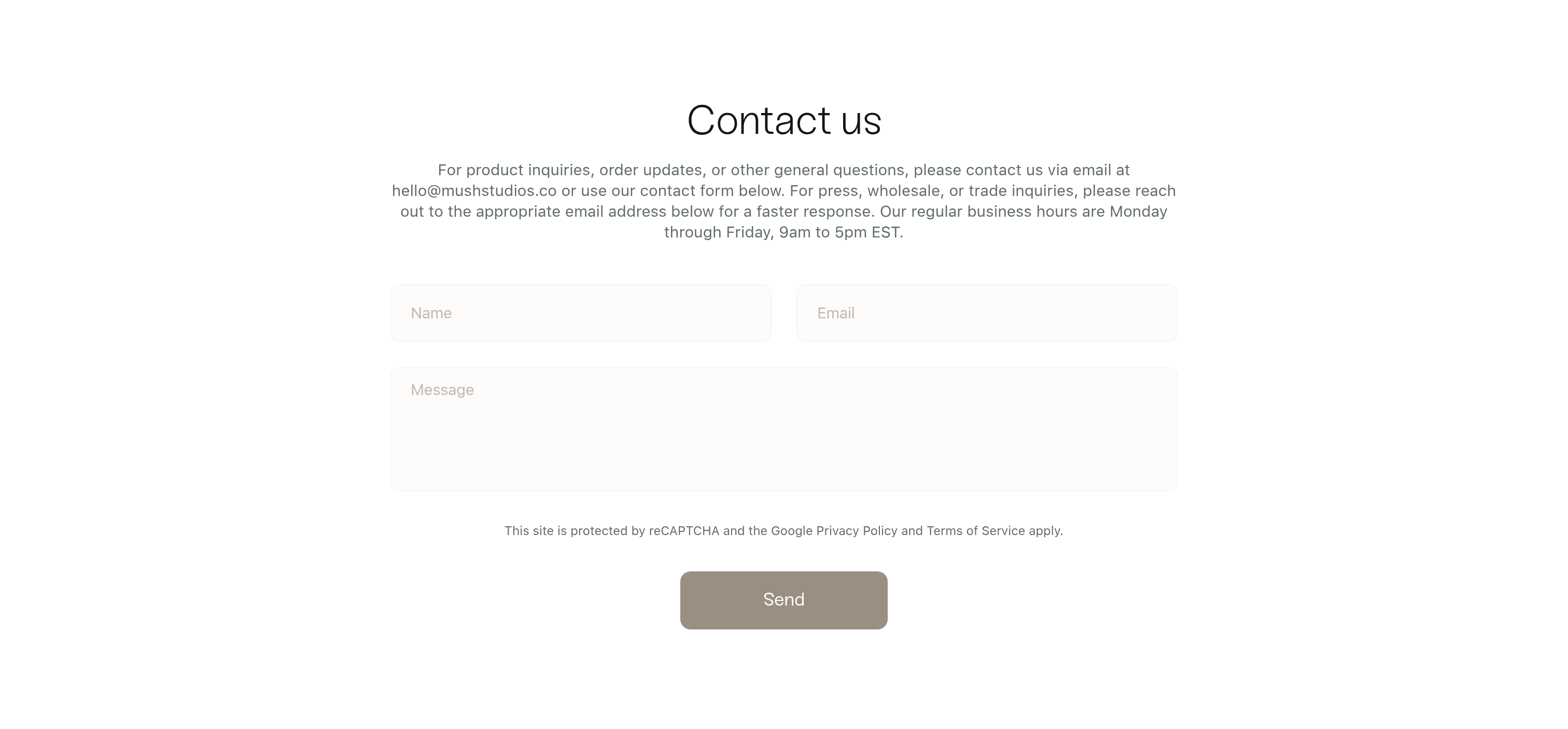 Mush Studios Contact design