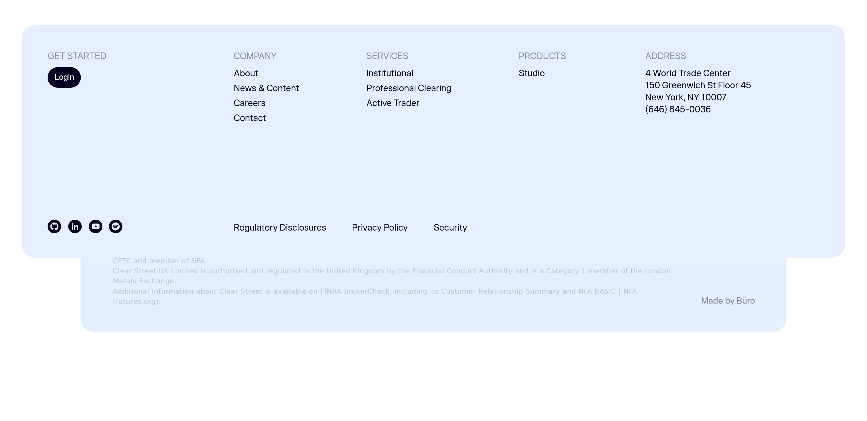 Clear Street Footer design