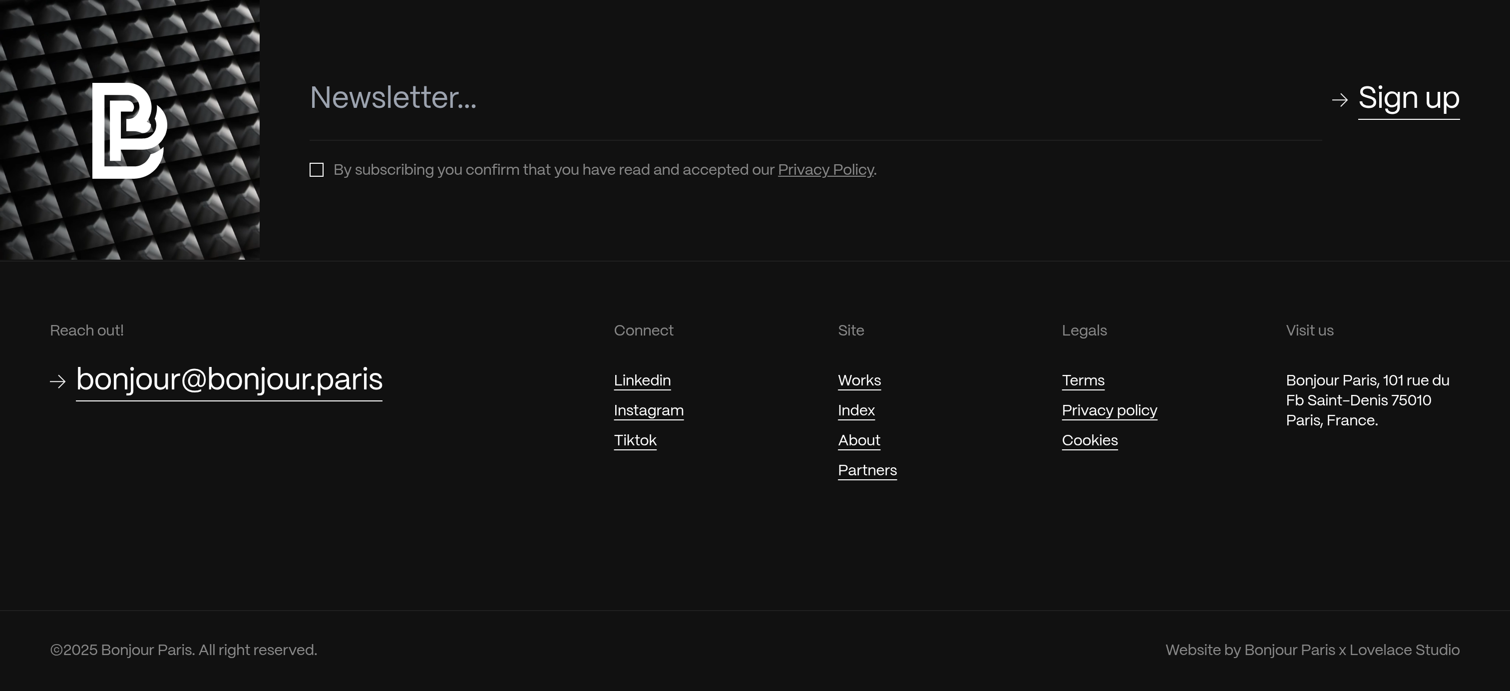 Bonjour Paris Agency Footer design