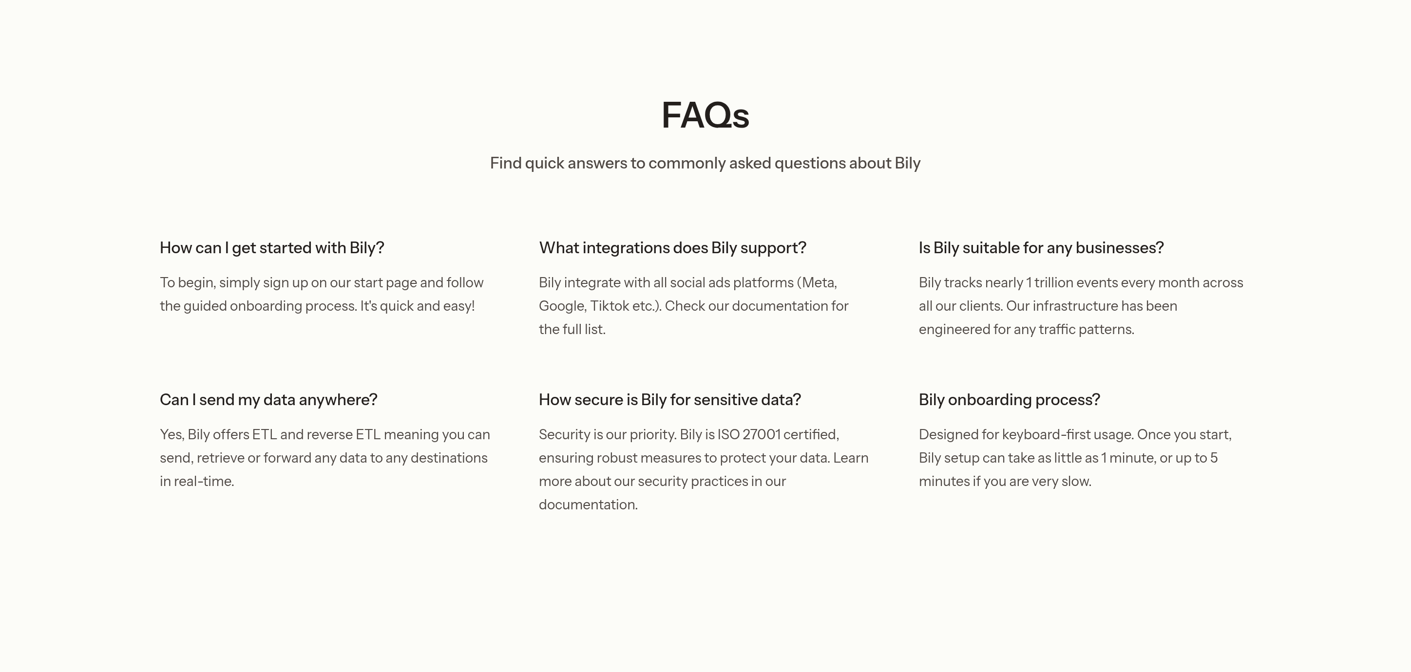 Bily FAQ design
