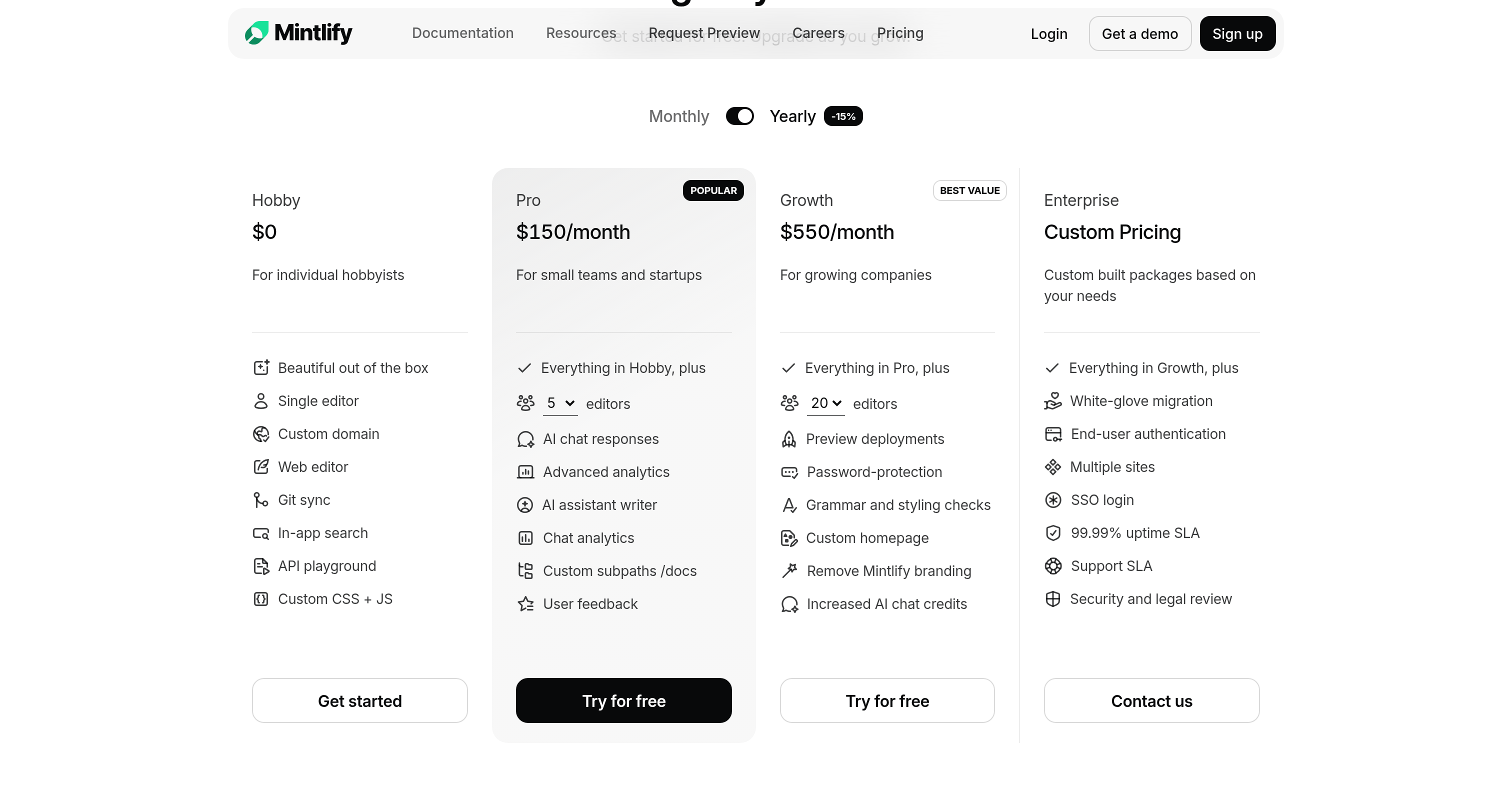 Mintlify Pricing design