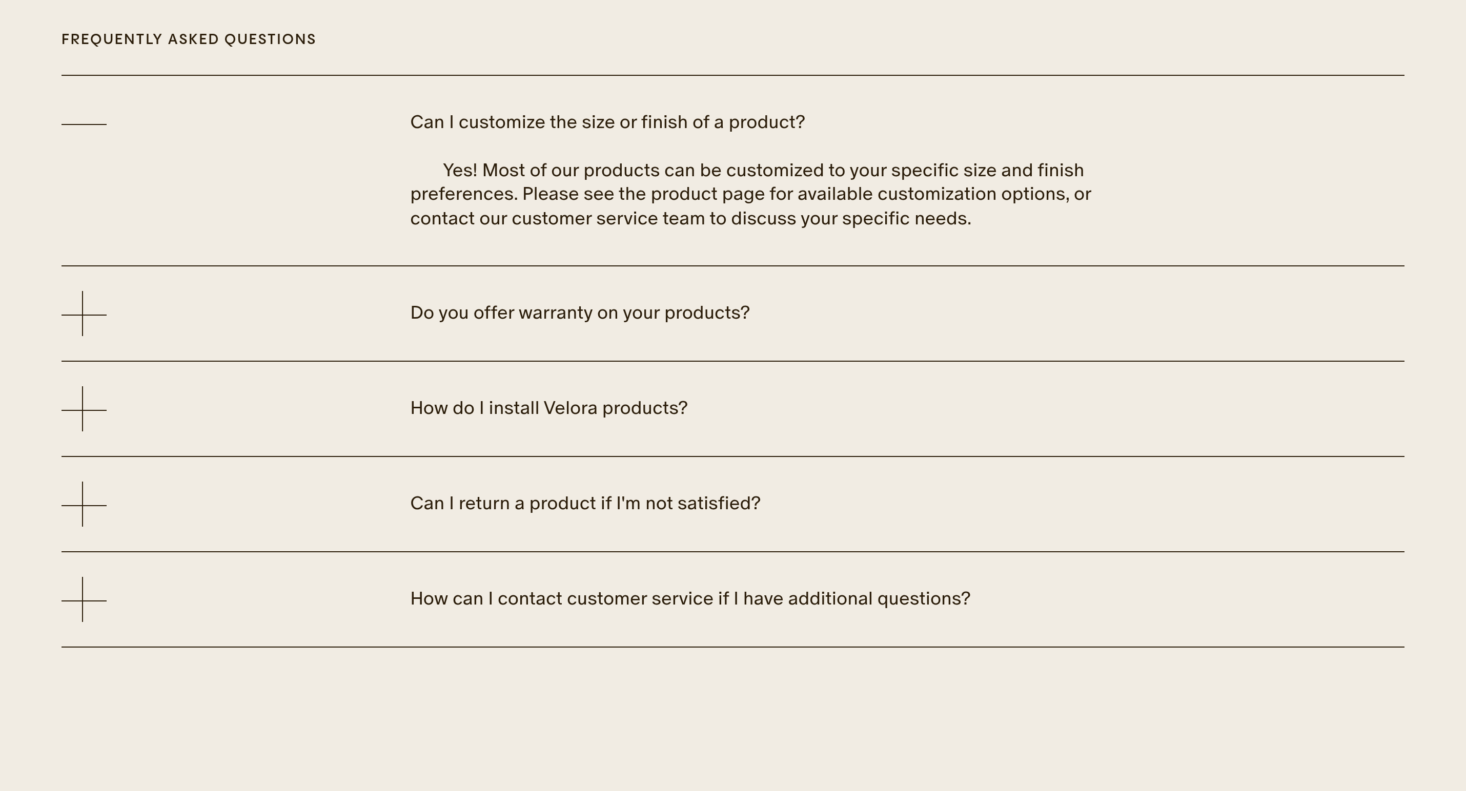 Velora FAQ design