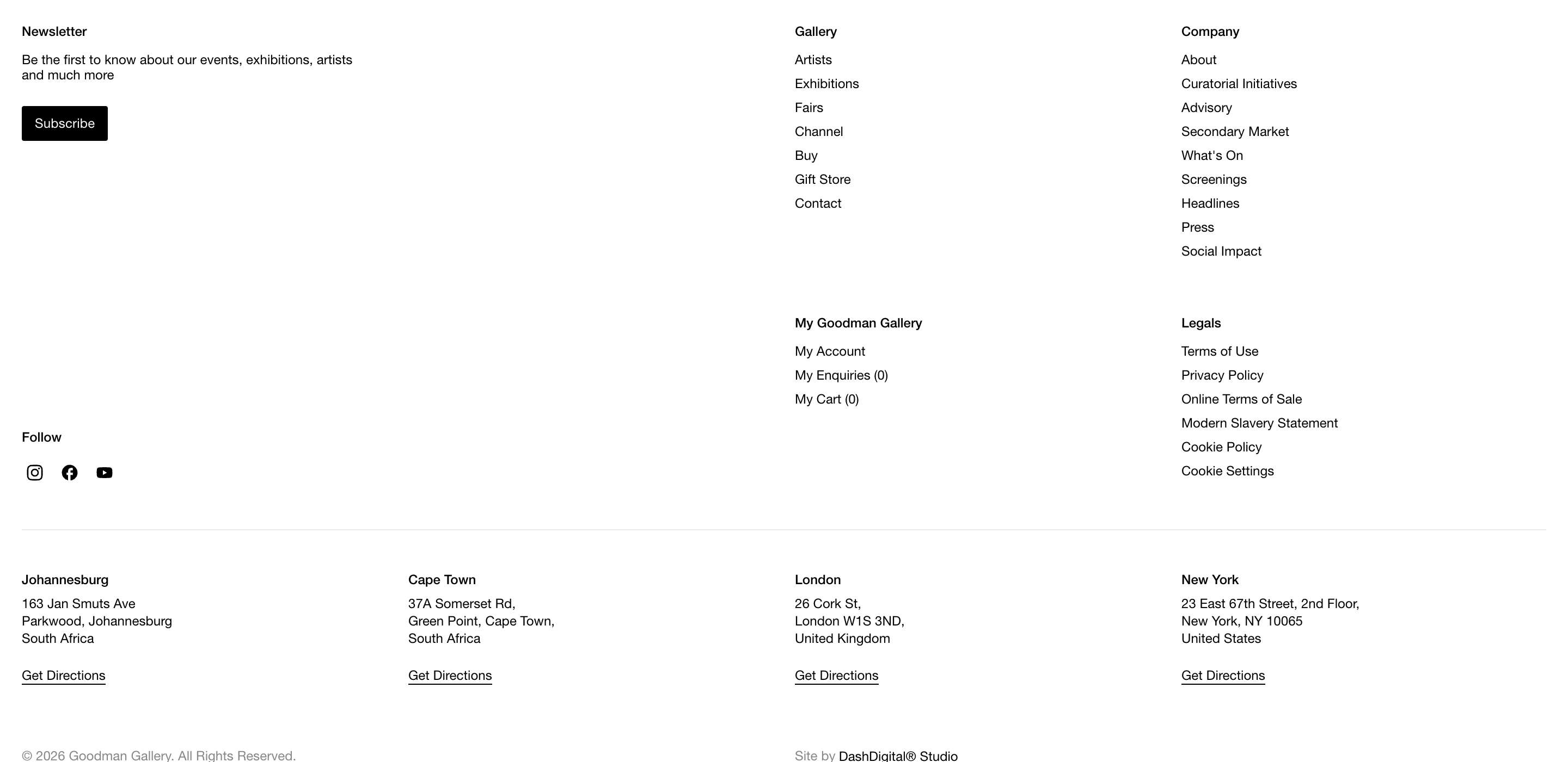 Goodman Gallery Footer design