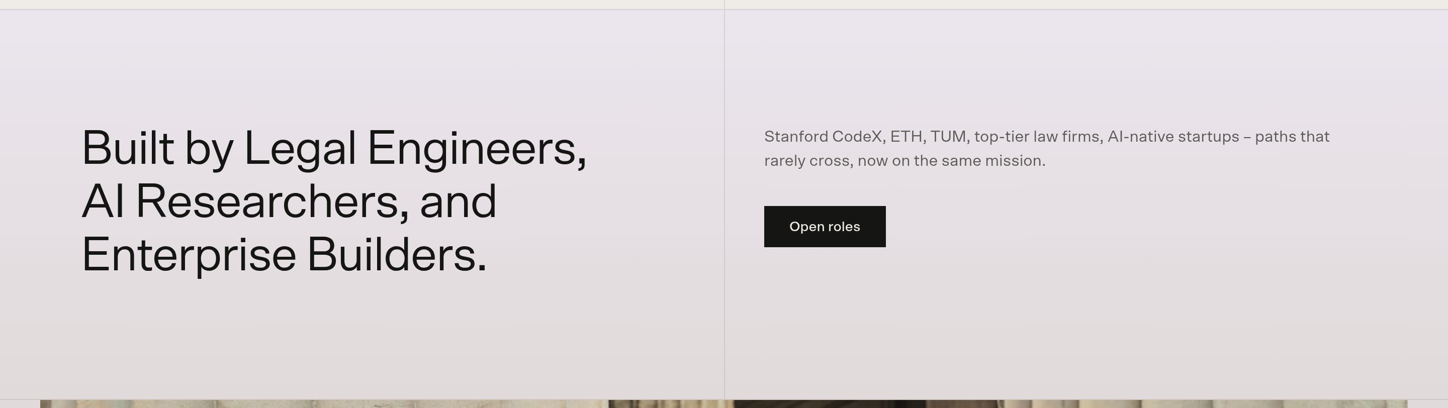 Bayshore team section with large Built by headline, Stanford ETH TUM copy, and Open roles button
