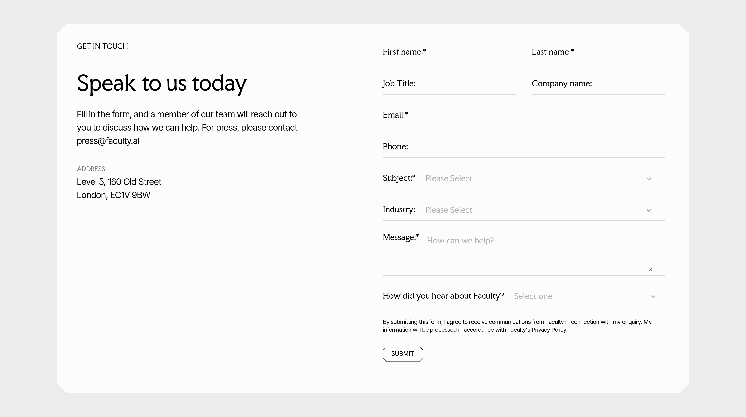 Faculty AI Contact design
