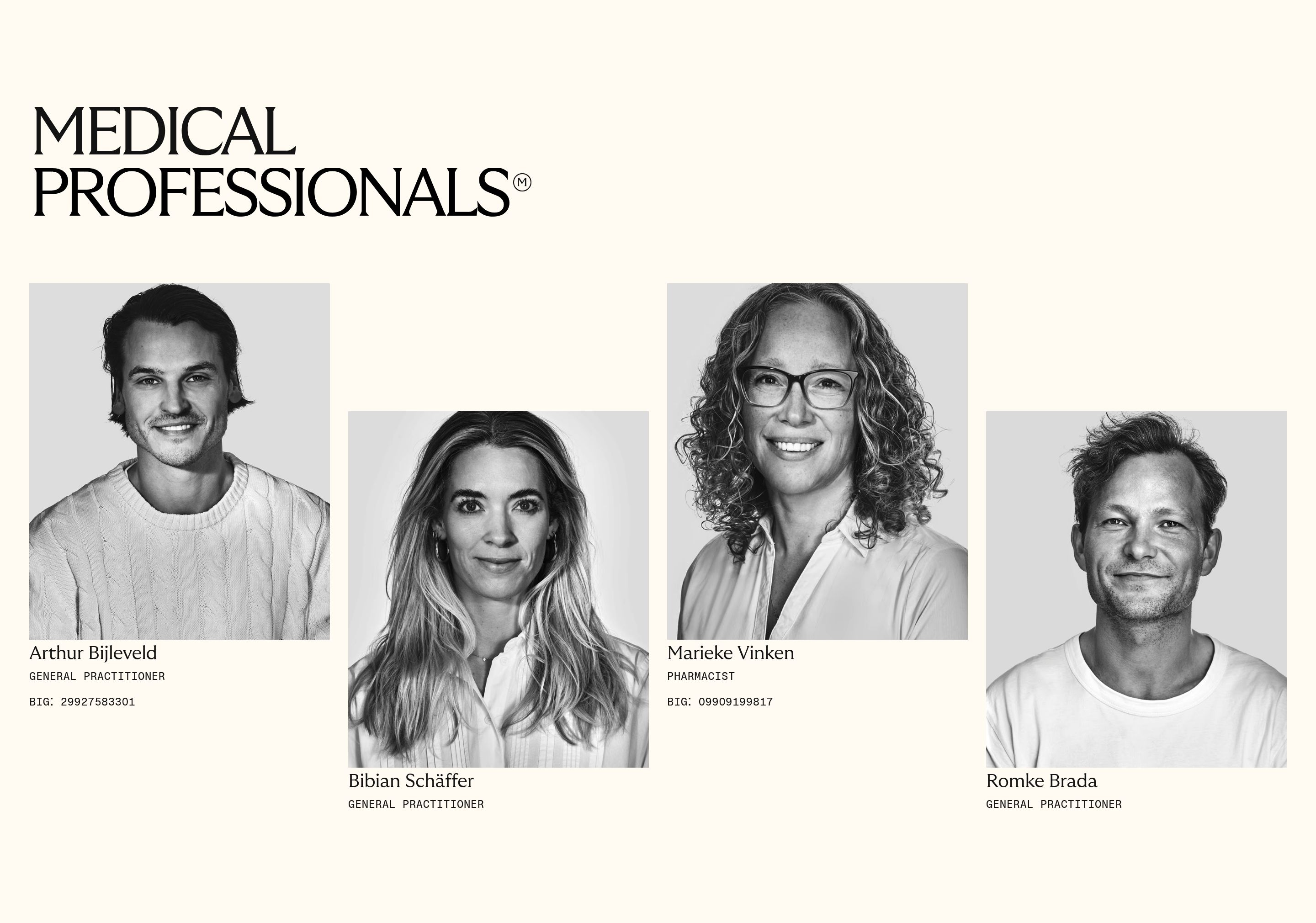 Menkind medical professionals section with staggered black-and-white portraits of four clinicians and credentials