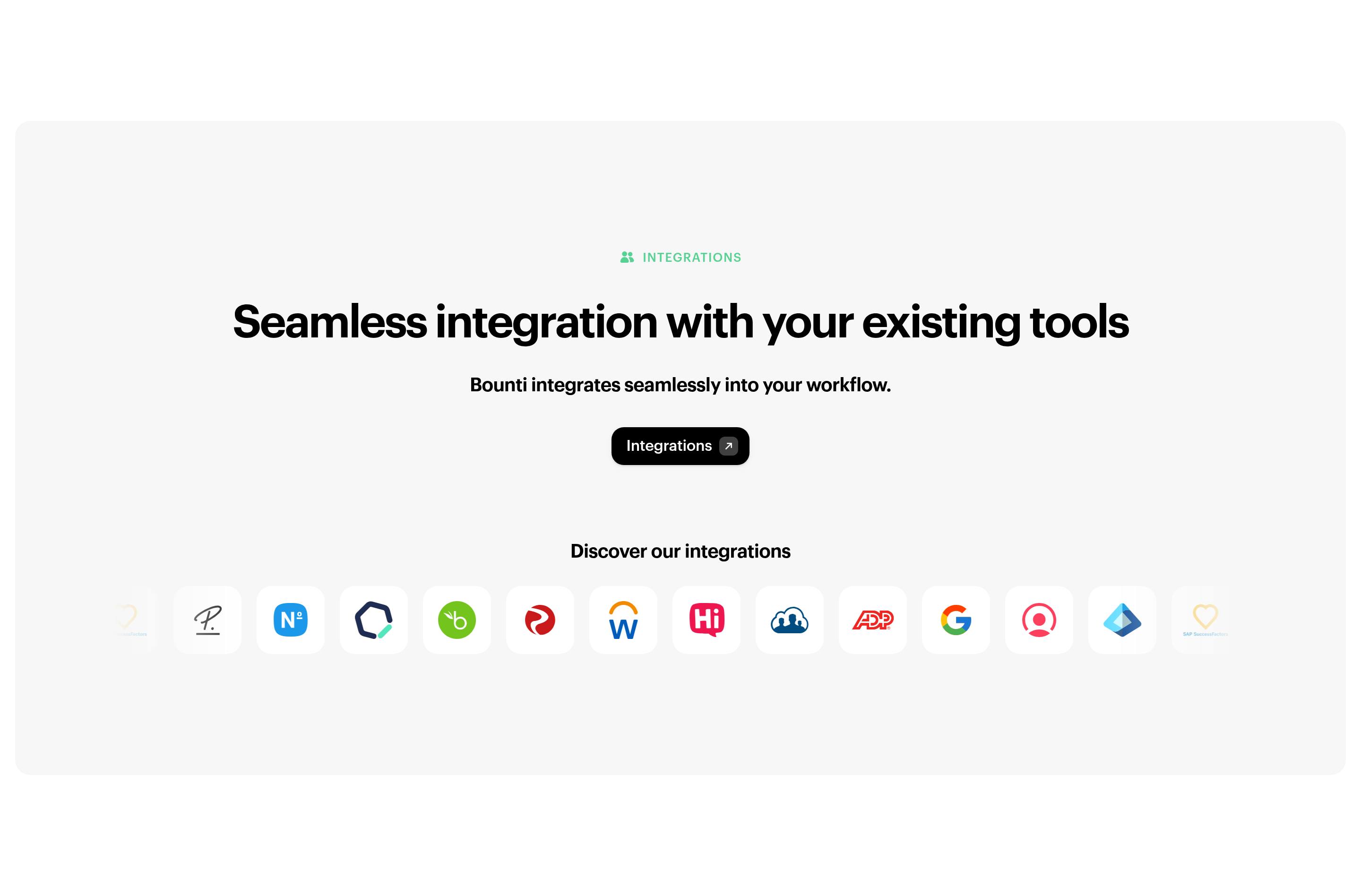 Integrations section preview