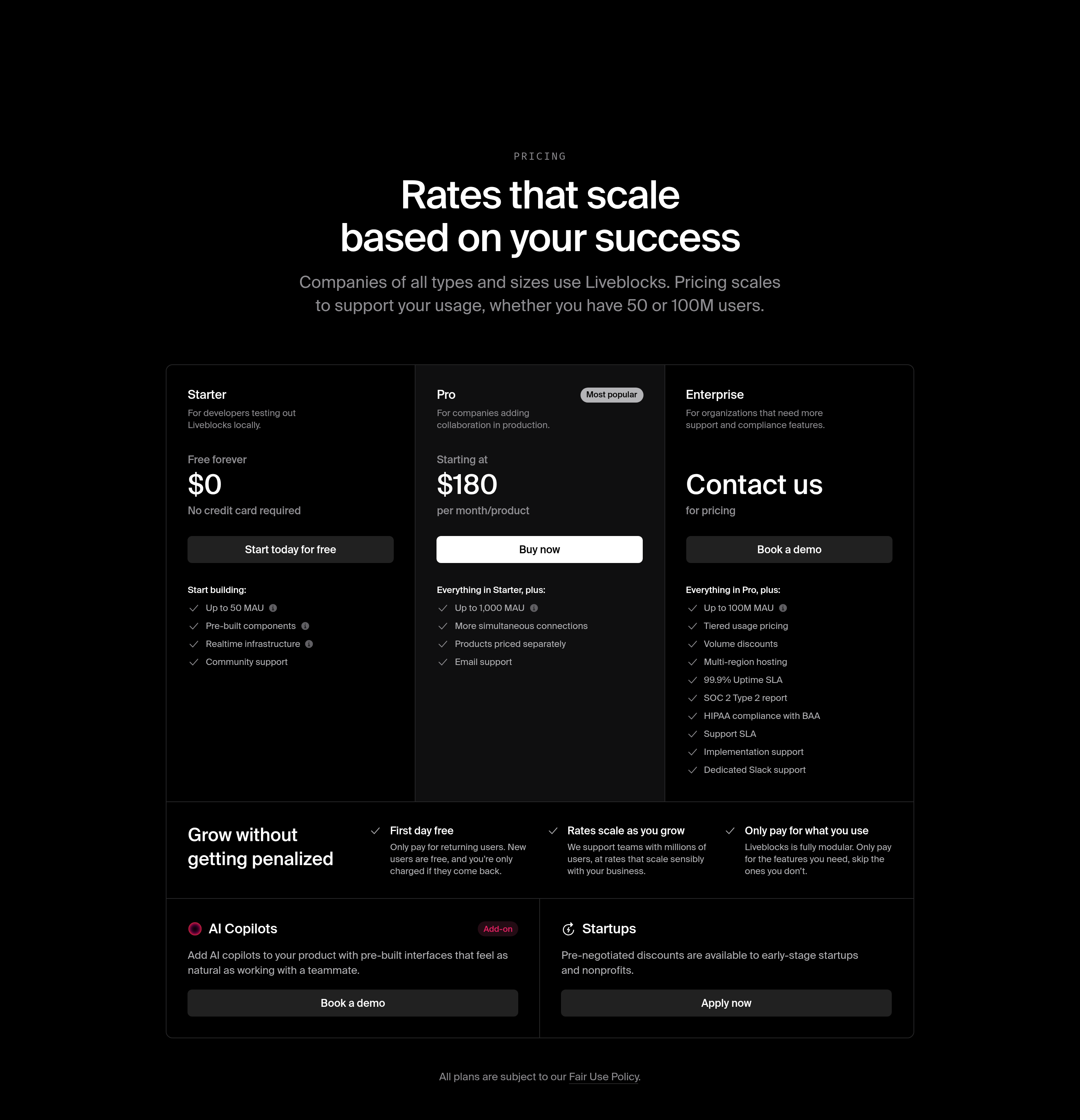 Liveblocks Pricing design