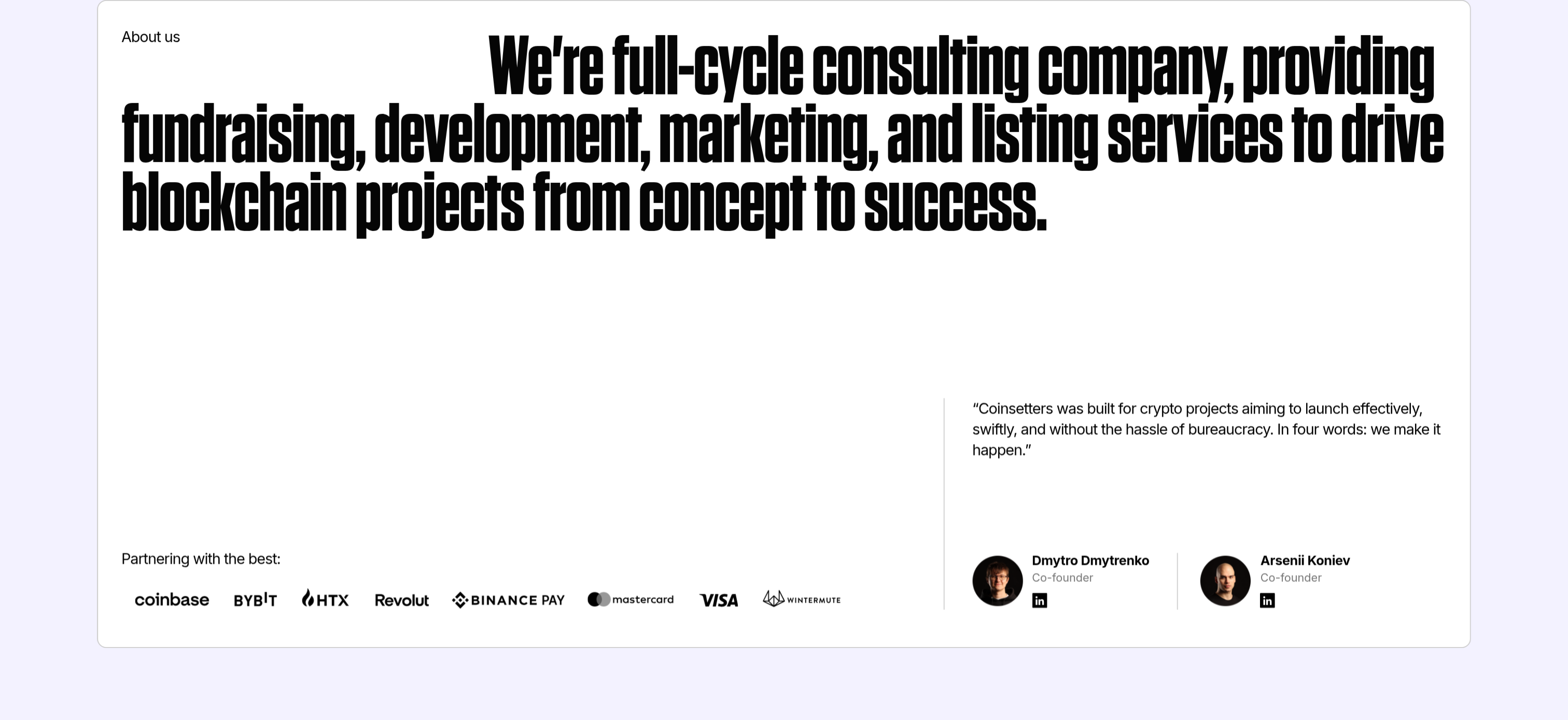 Coinsetters About Us design