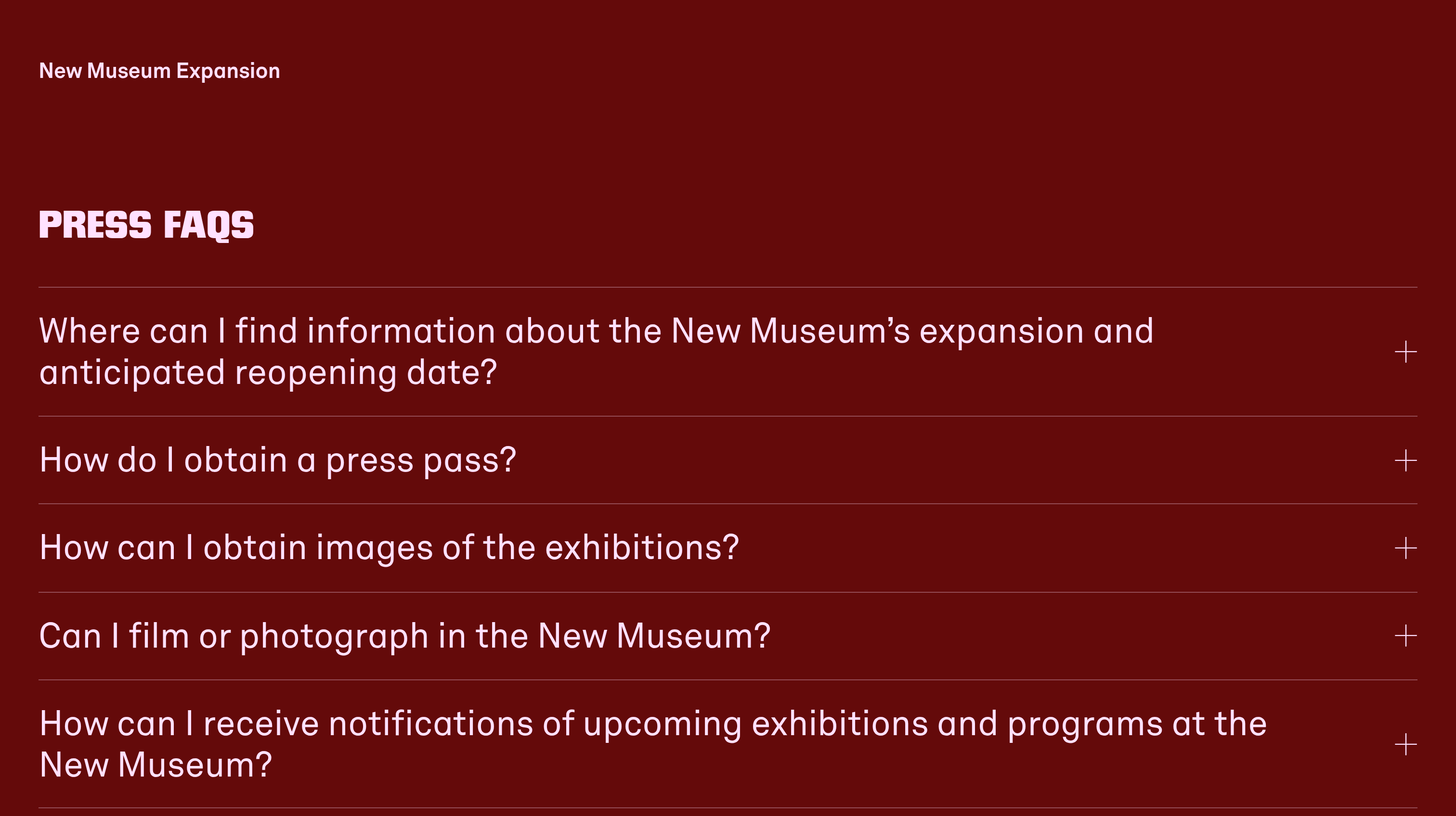 New Museum FAQ design