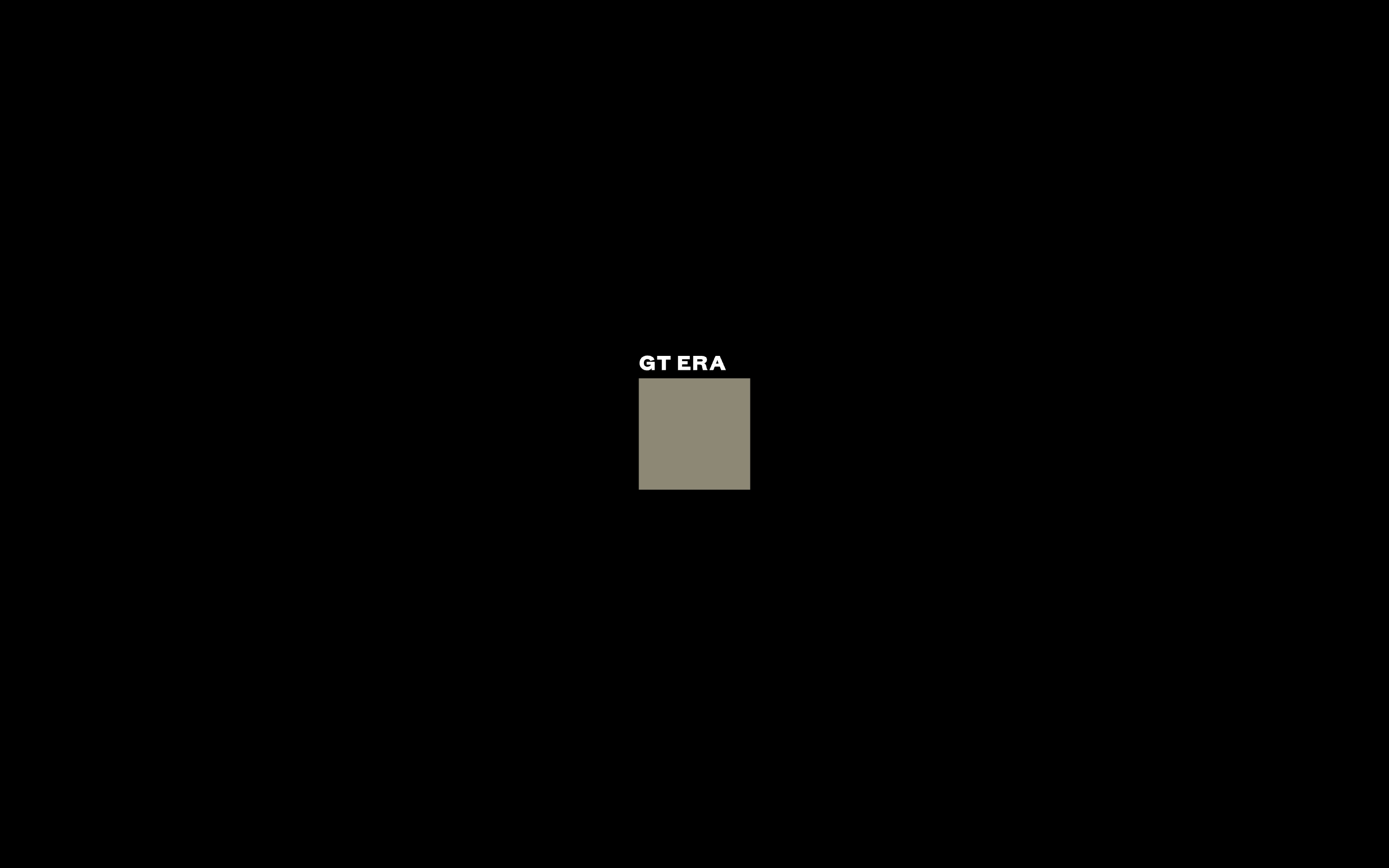 GT Era hero with white GT ERA wordmark above a beige square on a black fullscreen background