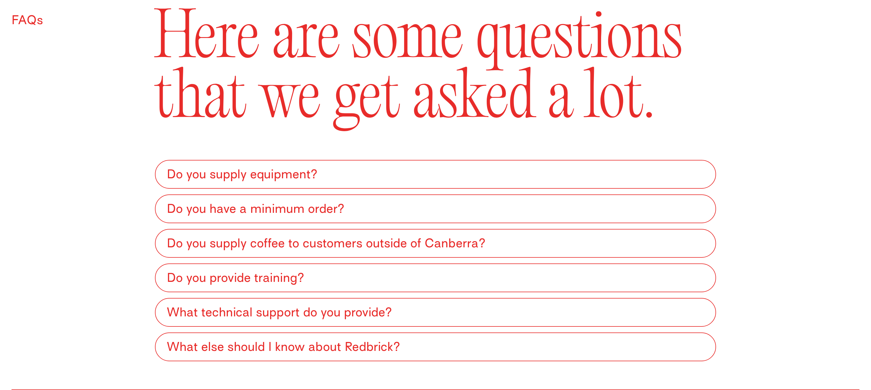 Redbrick Coffee FAQ design