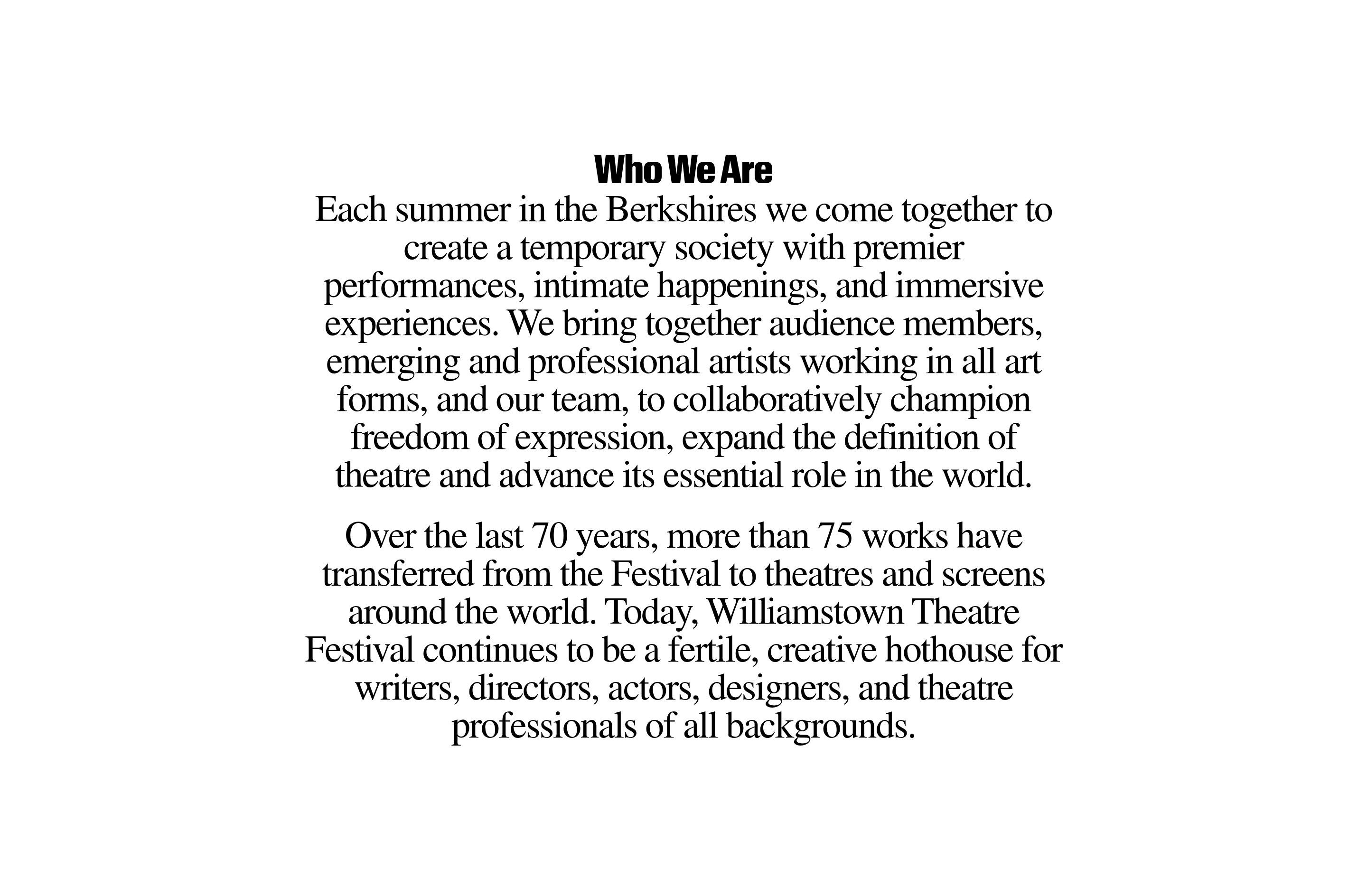 Williamstown Theatre Festival About Us design