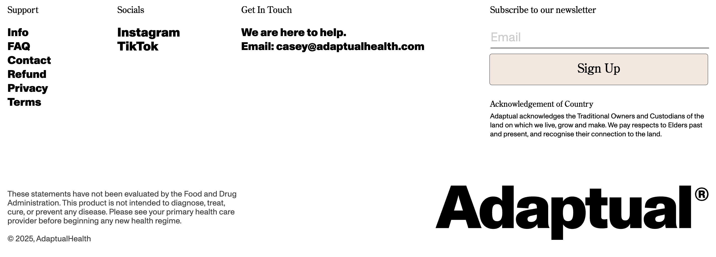 Adaptual Health Footer design