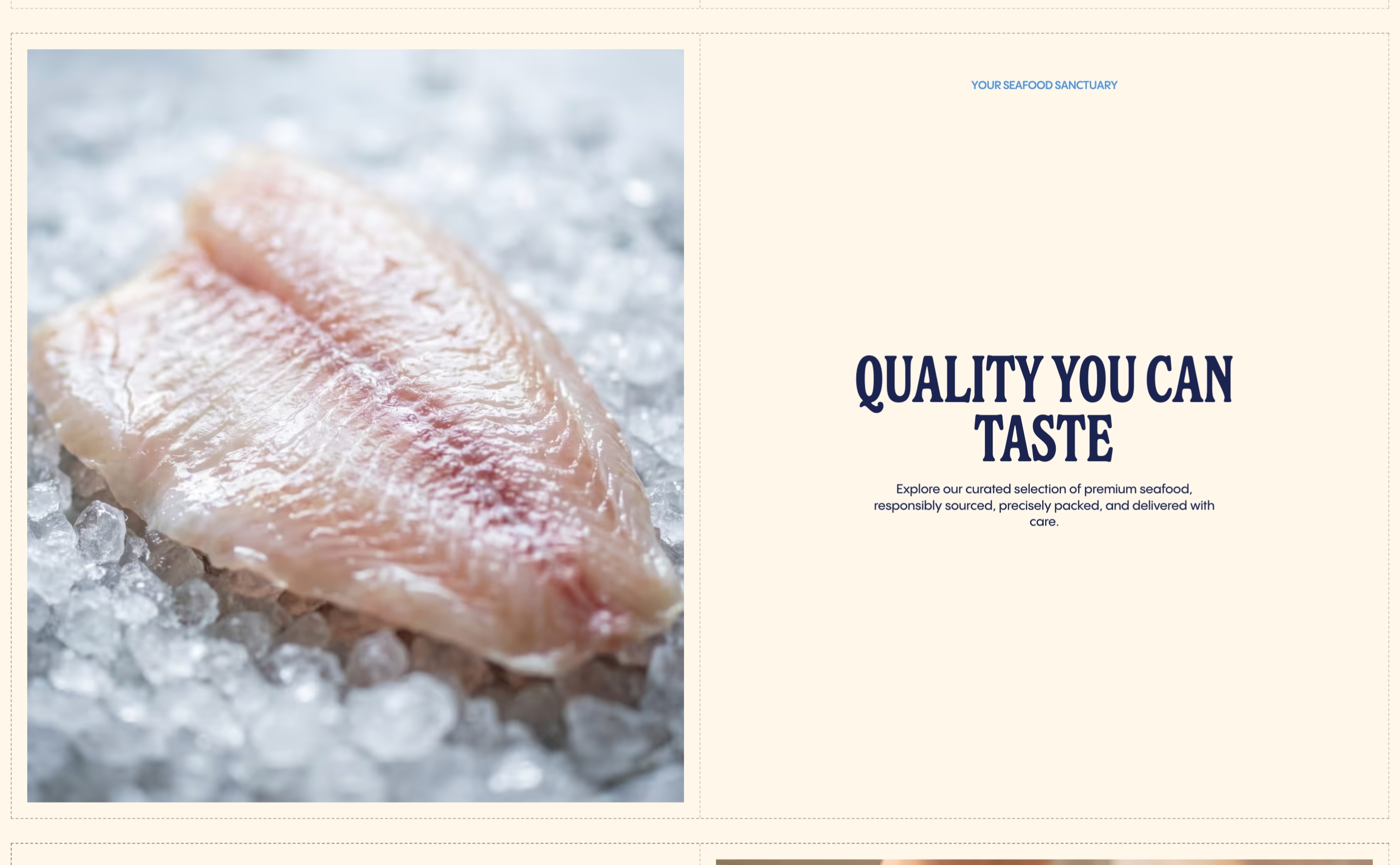 Haven Foods split feature with iced fish fillet and Quality You Can Taste headline on cream panel