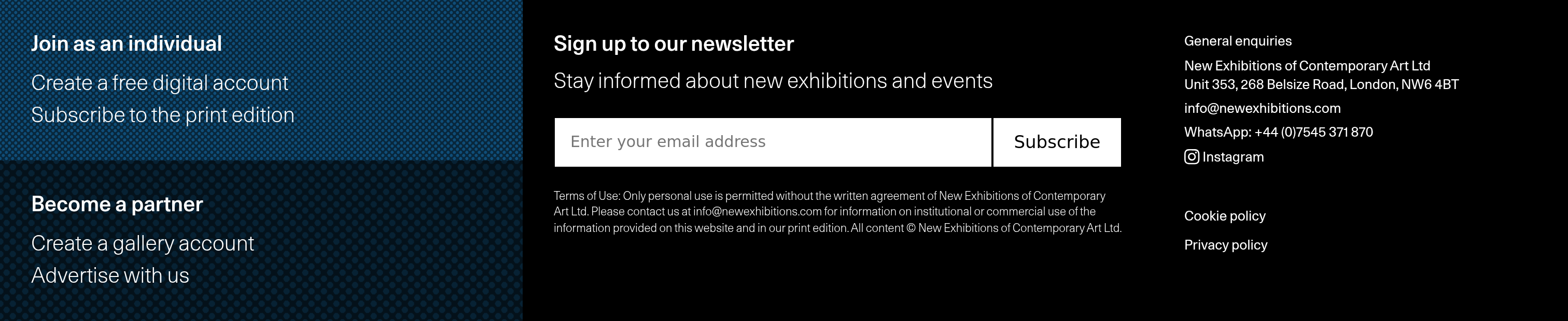 New Exhibitions Footer design