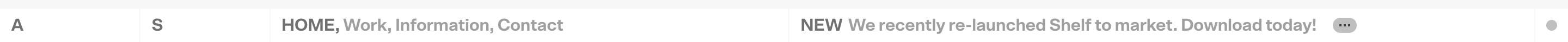 Alright Studio header bar with A and S initials, Home Work Information Contact links, and a NEW news line